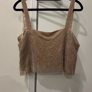 Rhinestone Embellished Crop Tank Top - Champagne